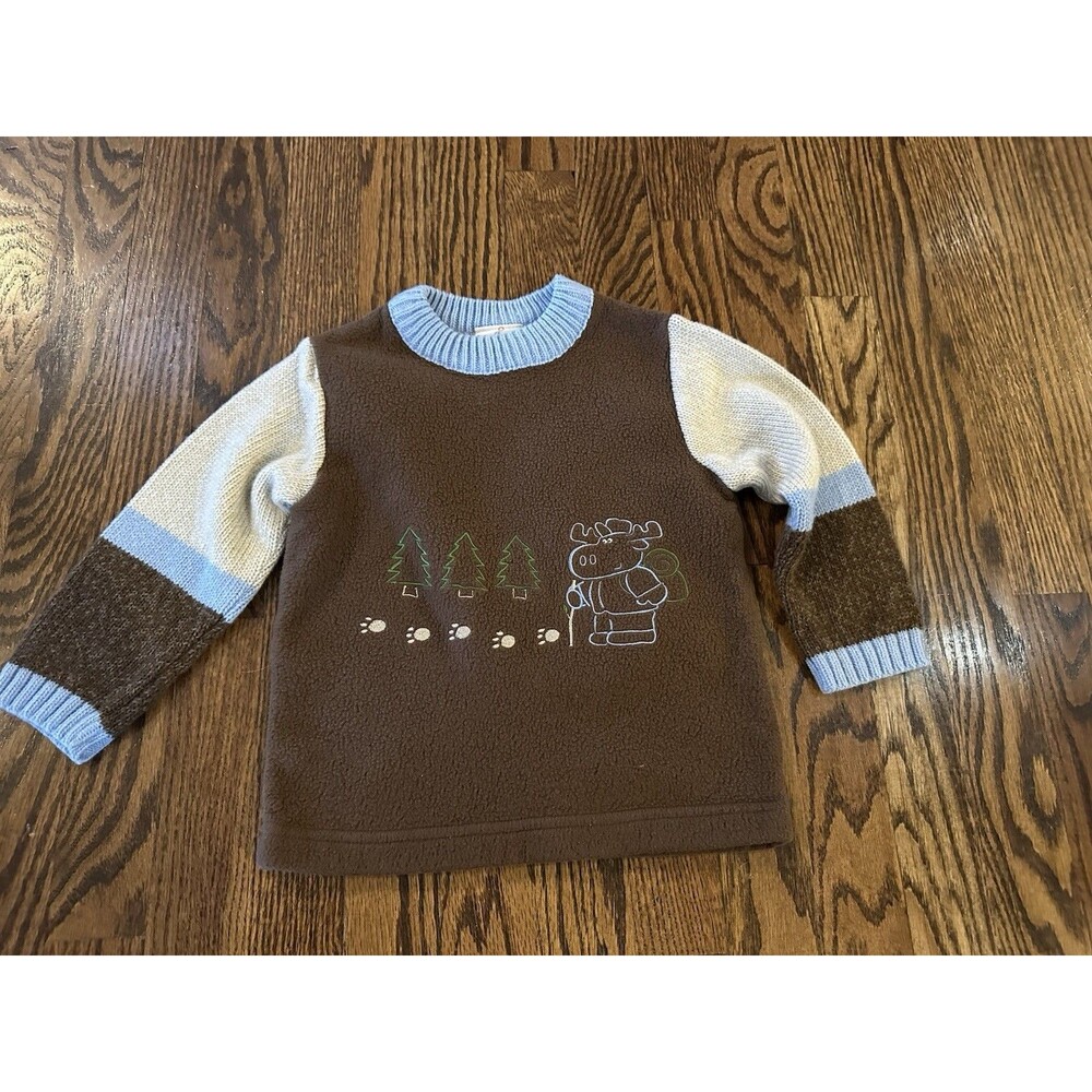 Vintage b.t. Kids 90s Y2K Toddler Boys Sweatshirt Hiking Moose Brown Blue Sz‎ 3T